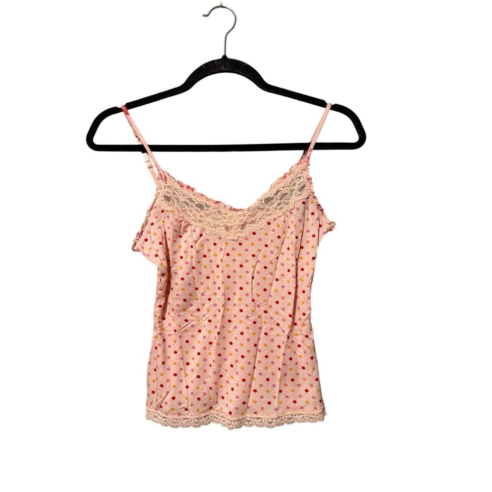 Vintage Y2K Banana Republic Lace Trim Cami XS Pink Polka Dot Tencel Tank